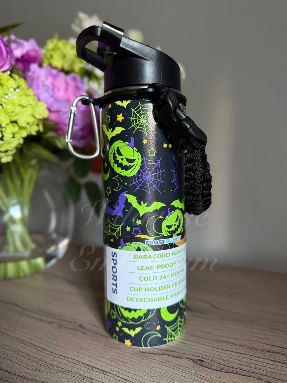 FrostBuddy Sport Halloween Tumbler 24 oz Glows in Dark Travel Cup Bats Ghost